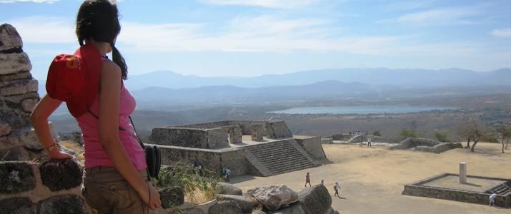 person in overlooking ruins in Mexico