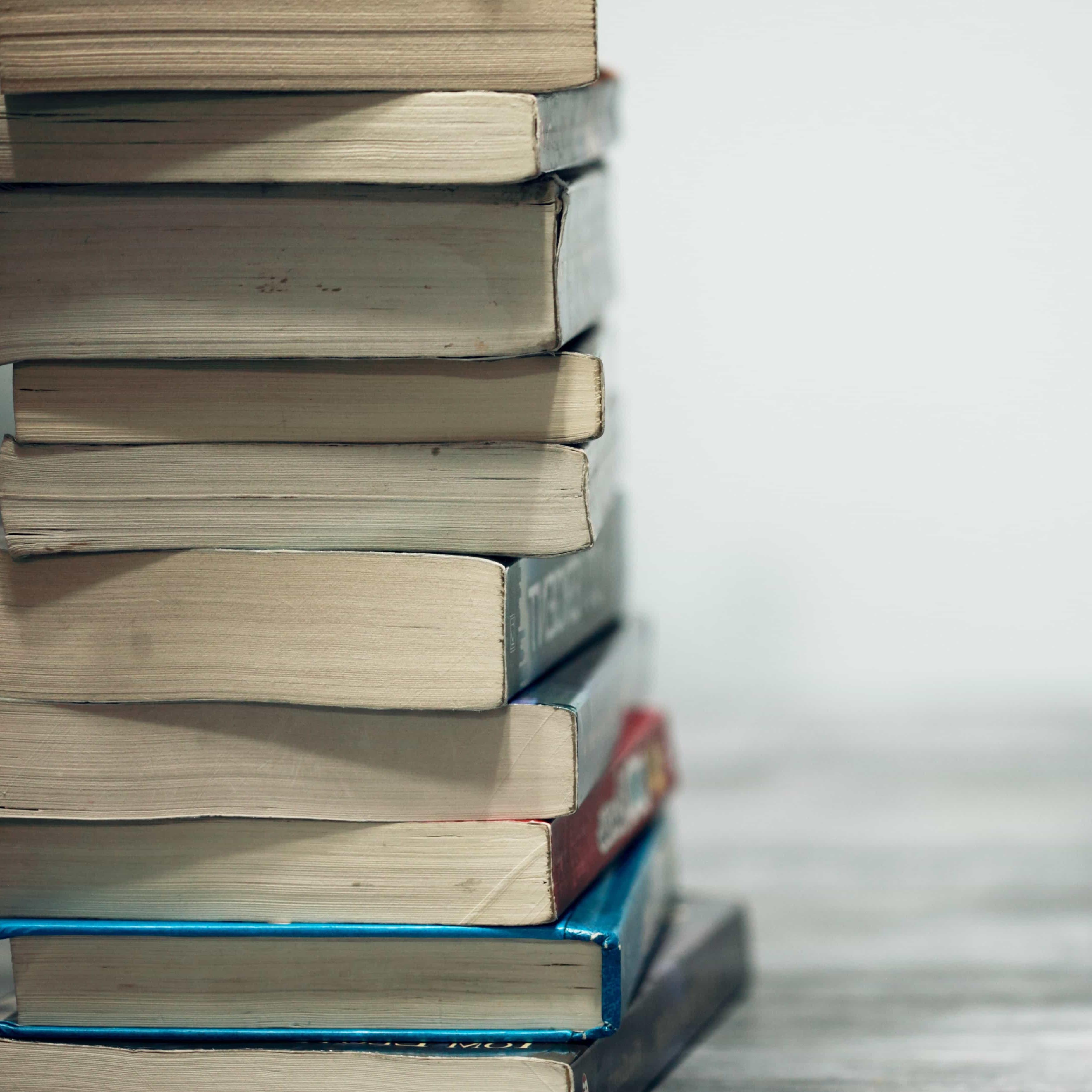 Close-up of stacked textbooks