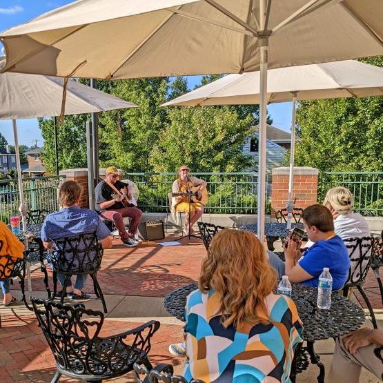 group of people on patio